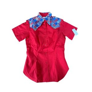 NWT dead stock Vtg Action images 1970's Western Fashion Red Patchwork Print top